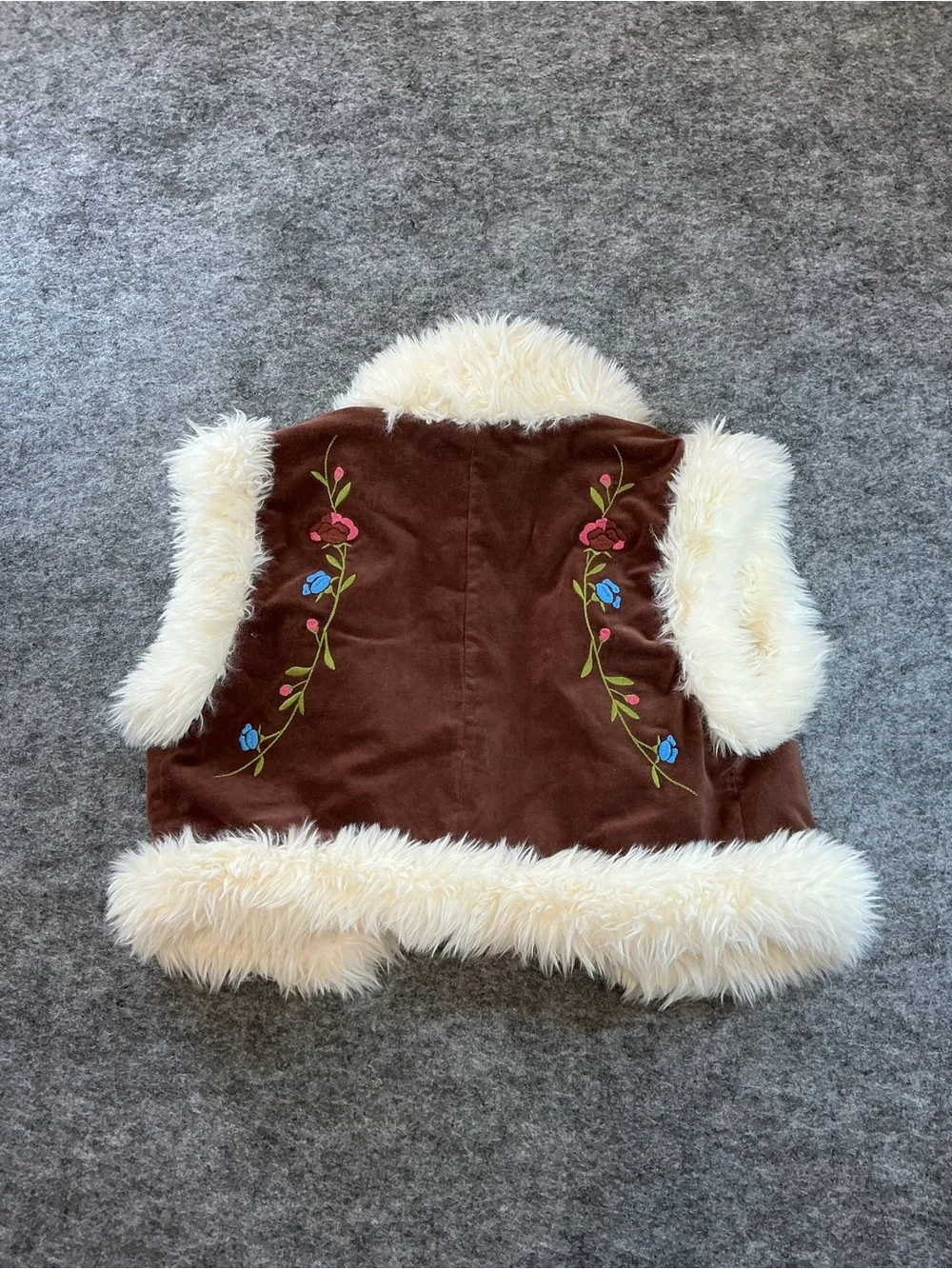 Urban Outfitters Penny Lane Brown Vest with Faux Fur Trim and Embroidery Size S